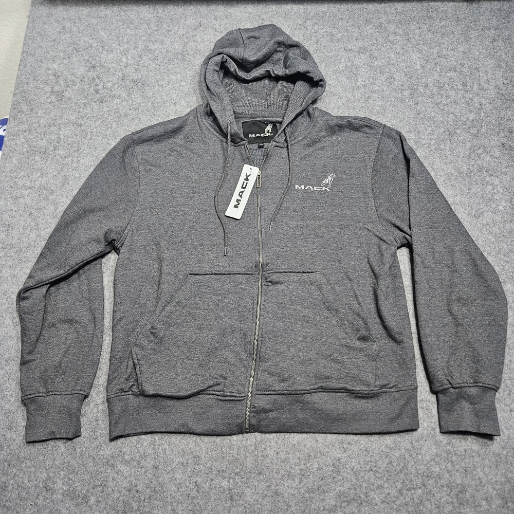 Mack Trucks Mens Gray Full Zip Hooded Pocket Sweatshirt Hoodie Size‎ XXL